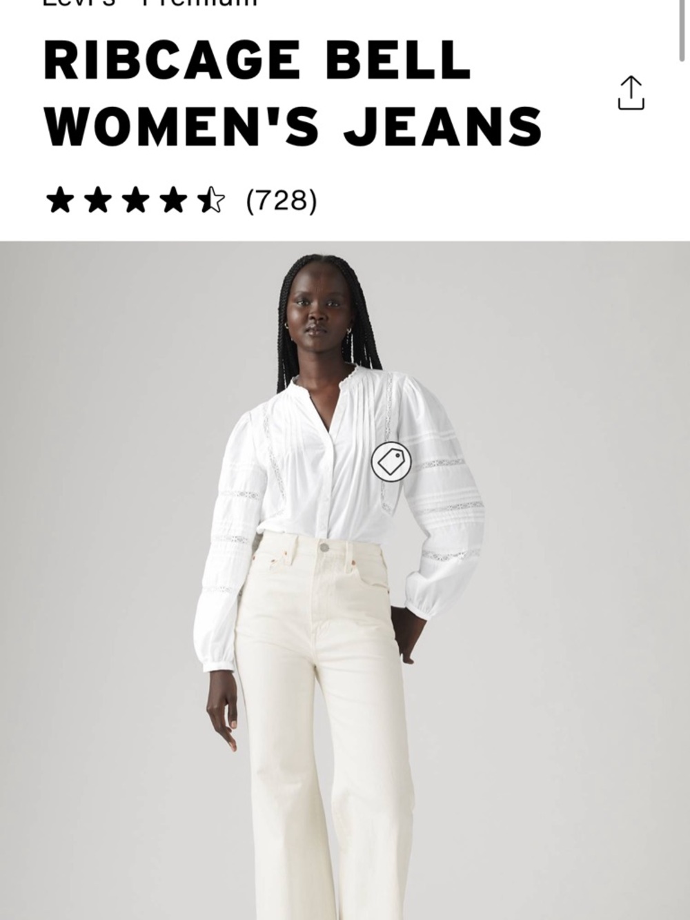 Levi's Ribcage Bell Wide-Leg Jeans in Off-White